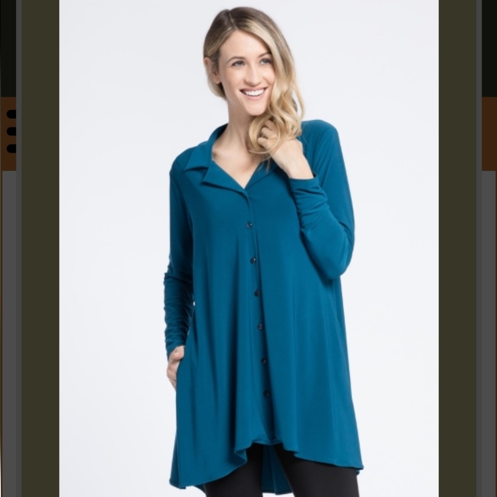 Sympli Icon Long Sleeve Go To Shirt Tunic Blue Size 10 Swing Flowy Minimalist